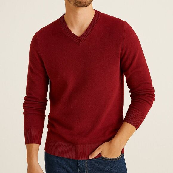 Banana Republic Merino Wool Red V-Neck Sweater Size Medium - Picture 1 of 7